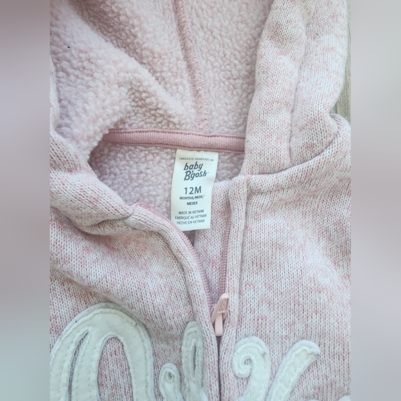 OshKosh B'Gosh pink knit hooded baby onesie size 12 months - Picture 3 of 5